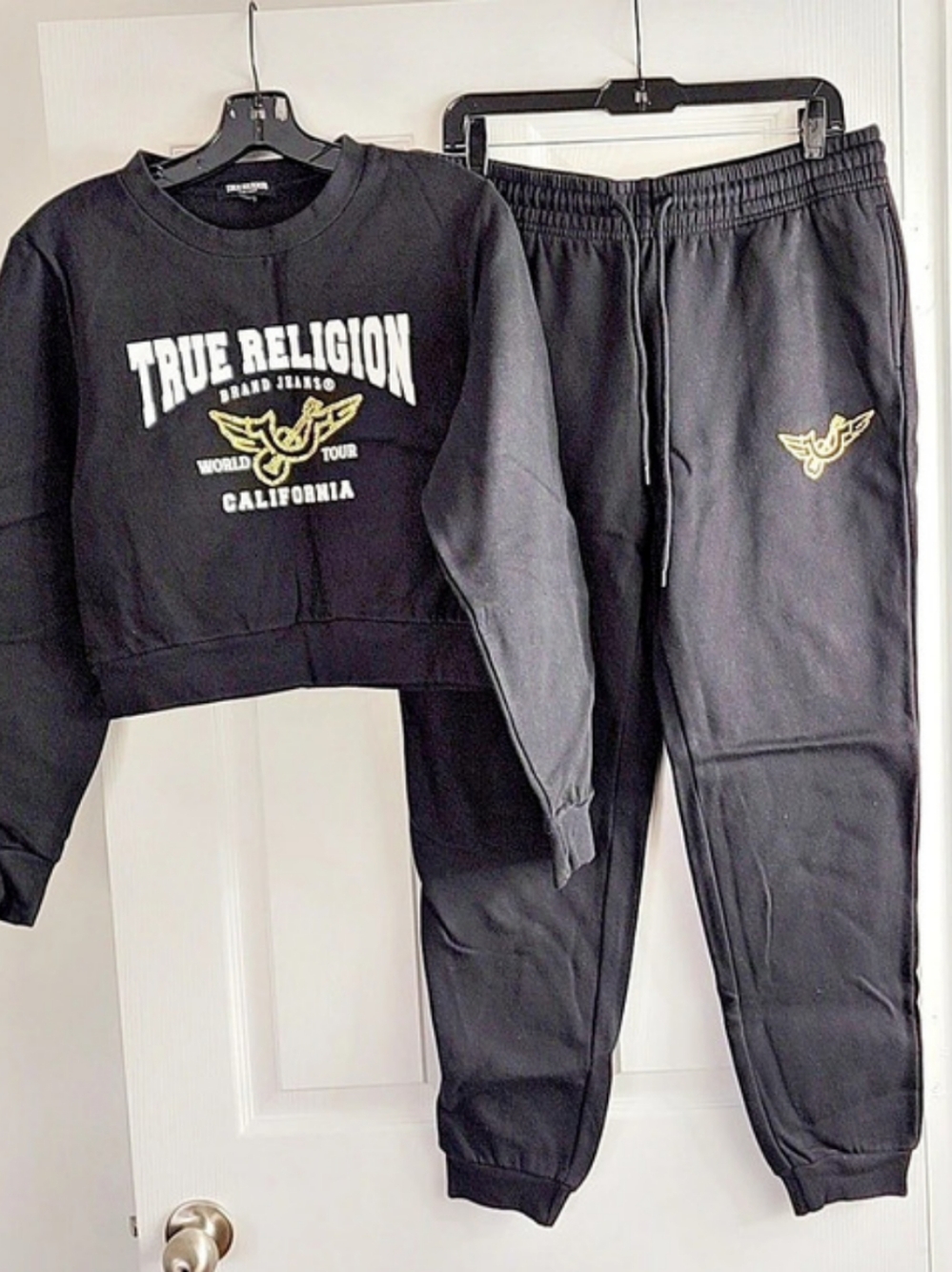True Religion World Tour Black Graphic Sweatshirt Jogger Set Size Medium